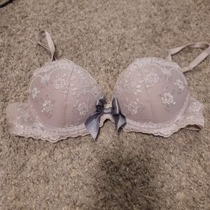 Aerie Sparkle Lace Embroidered Demi Pushup Bra Taupe Silver 32b